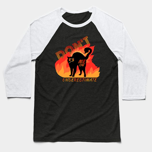 Angry Black Cat with Flames Design Baseball T-Shirt by ArtMichalS